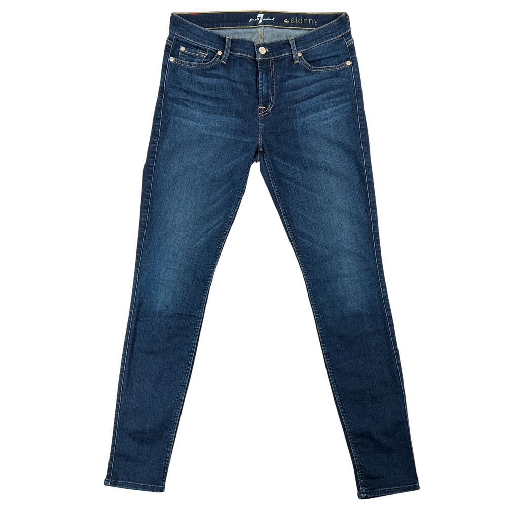 7 For All Mankind Mid Rise Skinny Jeans Womens 29 fits 32x31 Dark Wash